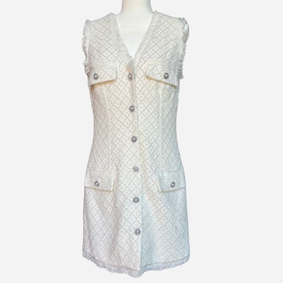 BHLDN White Ella Pearl Beaded Tweed Dress - Picture 2 of 11